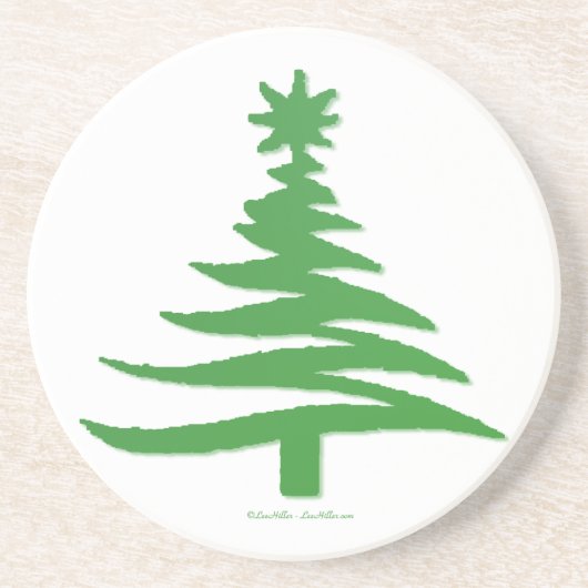 モダンクリスマスツリーステンシルプリントグリーン コースター (正面)