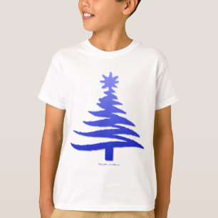 モダンクリスマスツリーステンシルプリントブルー Tシャツ