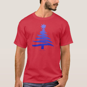 モダンクリスマスツリーステンシルプリントブルー Tシャツ
