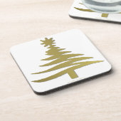 モダンクリスマスツリーステンシルプリント金ゴールド コースター (左側)