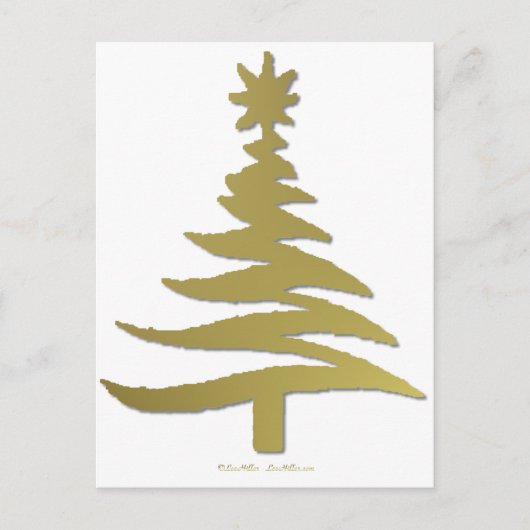 モダンクリスマスツリーステンシルプリント金ゴールド シーズンポストカード (正面)