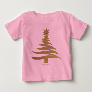 モダンクリスマスツリーステンシルプリント金ゴールド ベビーTシャツ