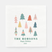 モダンクリスマスツリーズグリーンハッピーホリデー スタンダードランチョンナプキン (正面)