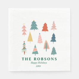 モダンクリスマスツリーズグリーンハッピーホリデー スタンダードランチョンナプキン