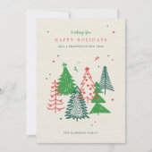 モダンクリスマスツリーズハッピーホリデー シーズンカード (正面)
