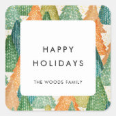 モダンクリスマスツリーズパターンハッピーホリデー スクエアシール (正面)