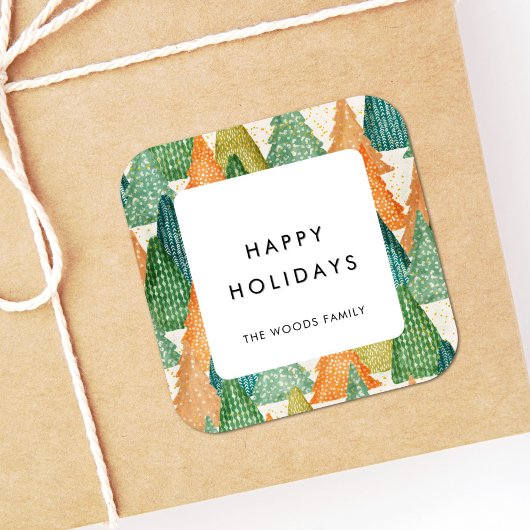 モダンクリスマスツリーズパターンハッピーホリデー スクエアシール