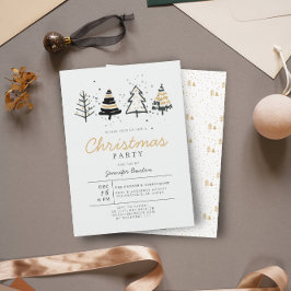 モダンクリスマスツリーズブラック&金ゴールドホリデーパーティー 招待状