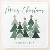 モダンクリスマスツリーズホリデー手書き ガラスコースター (正面)