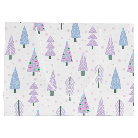 モダンクリスマスツリーズラベンダー抽象芸術パターン ラージペーパーバッグ (裏面)