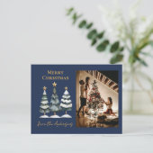 モダンクリスマスツリーズ家族写真海軍ブルー シーズンポストカード (スタンド正面)