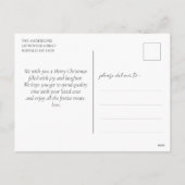 モダンクリスマスツリーズ家族写真海軍ブルー シーズンポストカード (裏面)