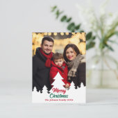 モダンクリスマスツリーズ家族写真赤グリーン シーズンポストカード (スタンド正面)