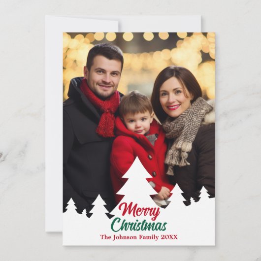 モダンクリスマスツリーズ家族写真赤 シーズンカード (正面)