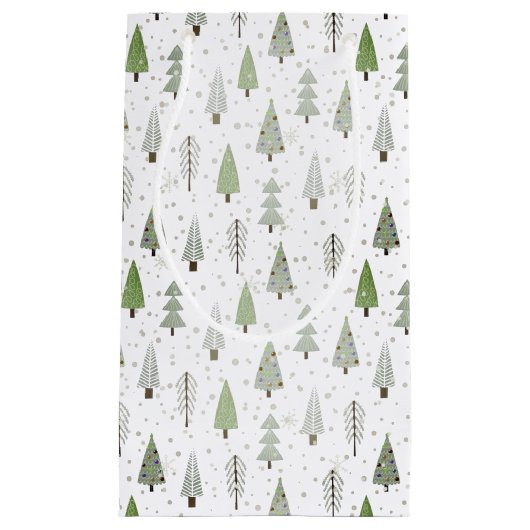モダンクリスマスツリーセージオリーブ緑と白 スモールペーパーバッグ (正面)
