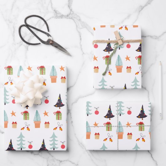 モダンクリスマスツリーセージ緑のパターン ラッピングペーパーシート (正面)