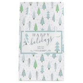 モダンクリスマスツリーハッピーホリデーズスクリプトブルー スモールペーパーバッグ (正面)