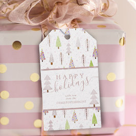 モダンクリスマスツリーハッピーホリデーズピンク ギフトタグ