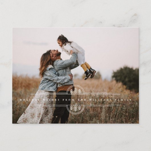 モダンクリスマスツリーバナーフラットホリデーカード シーズンポストカード (正面)