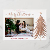 モダンクリスマスツリーバラ金ゴールドカスタム写真 箔シーズンカード (正面)