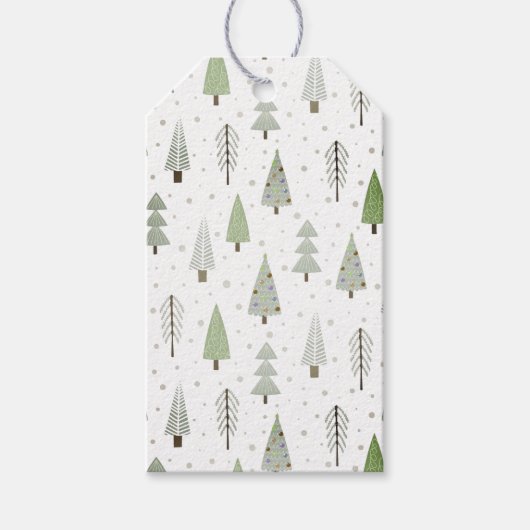 モダンクリスマスツリーパターンセージ緑 ギフトタグ (正面)