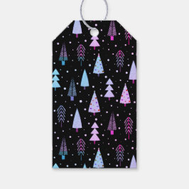 モダンクリスマスツリーパターンパープルピンクブラック ギフトタグ