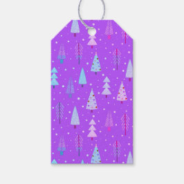 モダンクリスマスツリーパターンパープルピンクブルー ギフトタグ