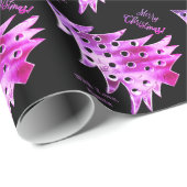 モダンクリスマスツリーパターン黒とピンク ラッピングペーパー (ロールコーナー)