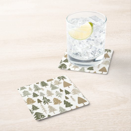 モダンクリスマスツリーパターン スクエアペーパーコースター (インサイチュ)