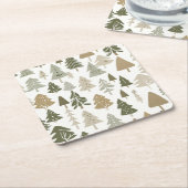 モダンクリスマスツリーパターン スクエアペーパーコースター (アングル)