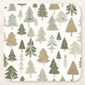 モダンクリスマスツリーパターン スクエアペーパーコースター (正面)
