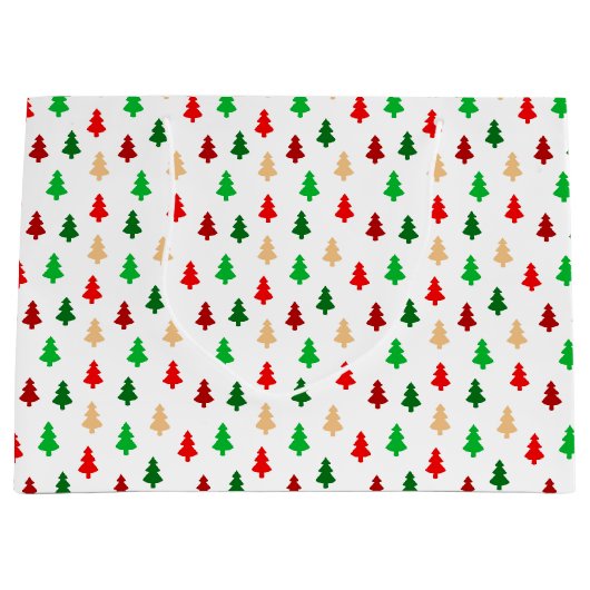 モダンクリスマスツリーパターン – 赤い緑と金ゴールド ラージペーパーバッグ (正面)