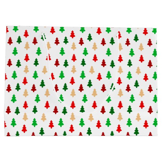 モダンクリスマスツリーパターン – 赤い緑と金ゴールド ラージペーパーバッグ (裏面)