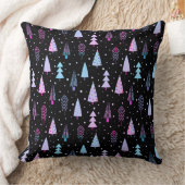 モダンクリスマスツリーパープルピンクブラック クッション (ブランケット)