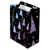モダンクリスマスツリーパープルピンクブラック ミディアムペーパーバッグ (裏面アングル)