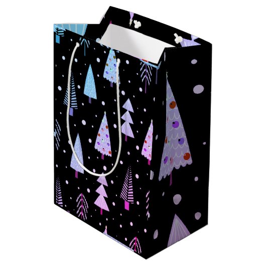 モダンクリスマスツリーパープルピンクブラック ミディアムペーパーバッグ (裏面アングル)