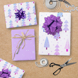 モダンクリスマスツリーパープルピンク ラッピングペーパーシート