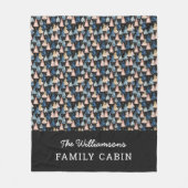 モダンクリスマスツリーピーチとグレイパターン（の模様が）ある フリースブランケット (正面)