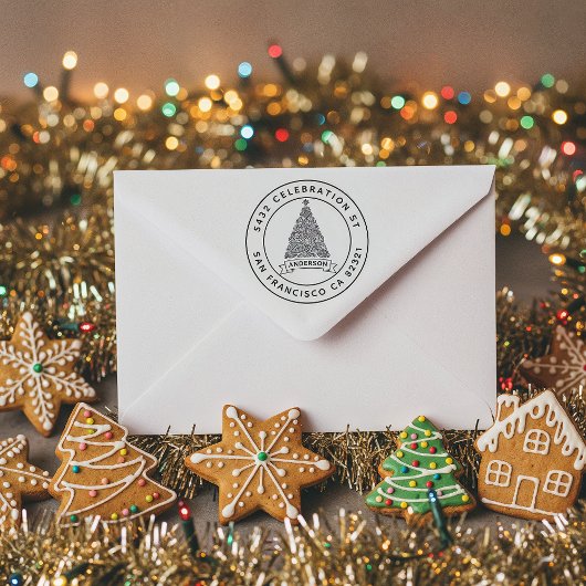 モダンクリスマスツリーファミリー名差出人住所 セルフインキングスタンプ