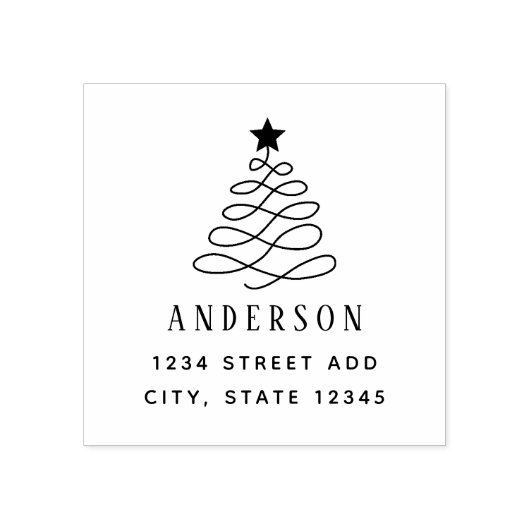 モダンクリスマスツリーファミリー名差出人住所 ラバースタンプ (インプリント)