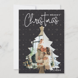 モダンクリスマスツリーフレーム1フォトホリデーカード シーズンカード