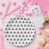 モダンクリスマスツリーブラック&ホワイトパーティー紙 ペーパープレート (パーティー)