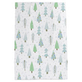 モダンクリスマスツリーメリークリスマススクリプトブルー ミディアムペーパーバッグ (裏面)