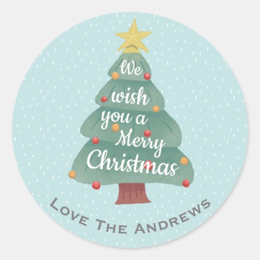 モダンクリスマスツリーメリークリスマス ラウンドシール (正面)