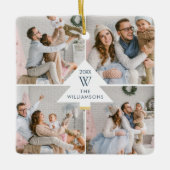 モダンクリスマスツリーモノグラムフォーフォトファミリー セラミックオーナメント (正面)