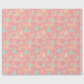 モダンクリスマスツリーライトピンク ラッピングペーパー (フラット)