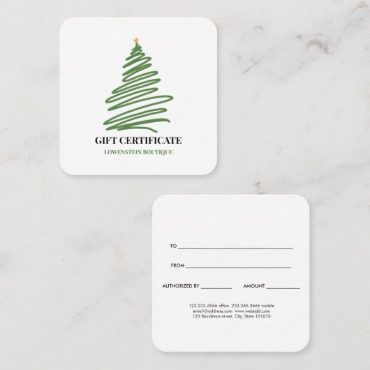 モダンクリスマスツリーラインアートギフト券 割引カード (正面/裏面)