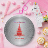 モダンクリスマスツリーレッドシルバーオーナメント ペーパープレート (パーティー)
