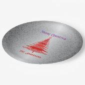 モダンクリスマスツリーレッドシルバーオーナメント ペーパープレート (アングル)