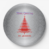 モダンクリスマスツリーレッドシルバーオーナメント ペーパープレート (正面)